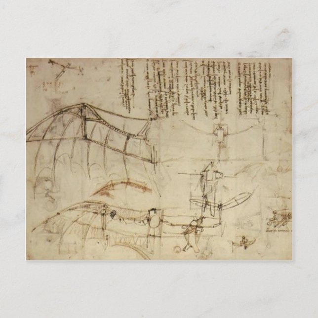 Carte Postale Léonard de Vinci - Conception pour une machine vol (Devant)