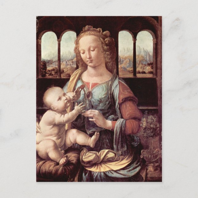 Carte Postale Léonard de Vinci - Madonna avec la Carnation (Devant)