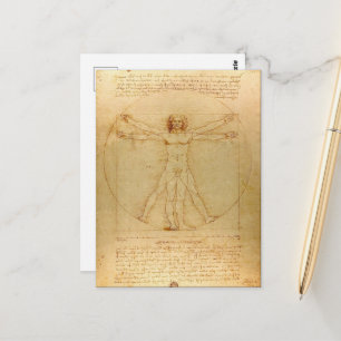Carte Postale Leonardo Da Vinci, Homme Vitruvien, Ratio D'Or