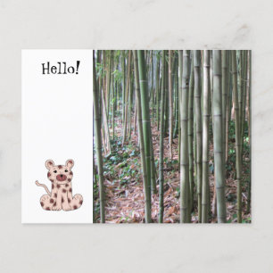 Carte Postale Léopard de dessin animé et forêt de bambou