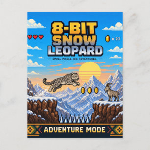 Carte Postale Léopard des neiges, Rétro Pixel Art 8-Bit