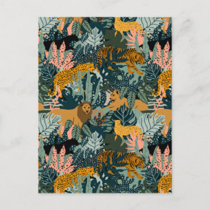Carte Postale Léopard et tigre tropicaux Motif de la jungle