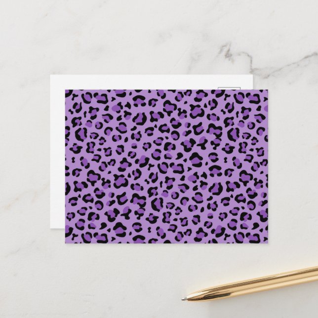 Carte Postale Leopard Print, Léopard Spots, Purple Leopard (Devant/Arrière en situation)