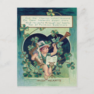 Carte Postale Leprechaun Harp Shamrock Horn