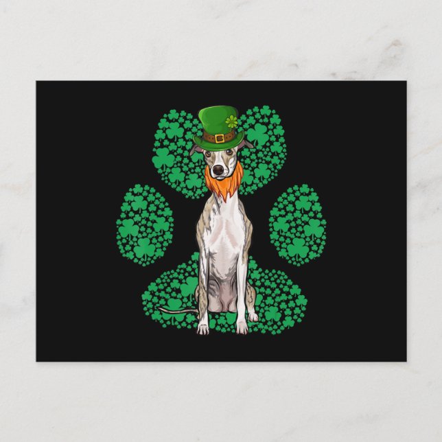 Carte Postale Leprechaun Whippet Jour de la Saint Patrick Shamro (Devant)