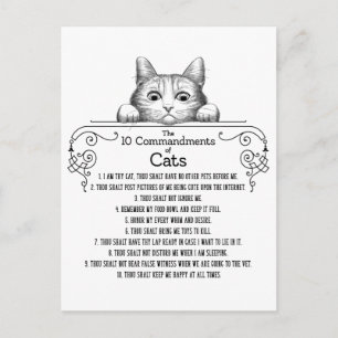 Carte Postale Les 10 commandements de chats amusants