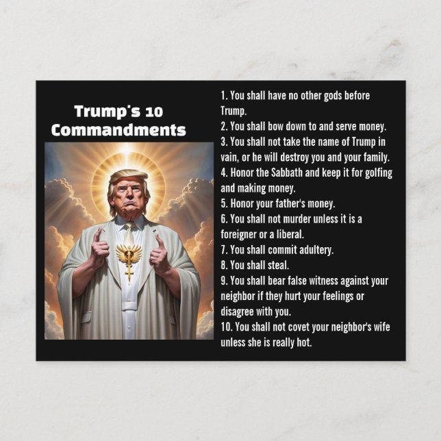 Carte Postale Les 10 commandements de Trump (Devant)