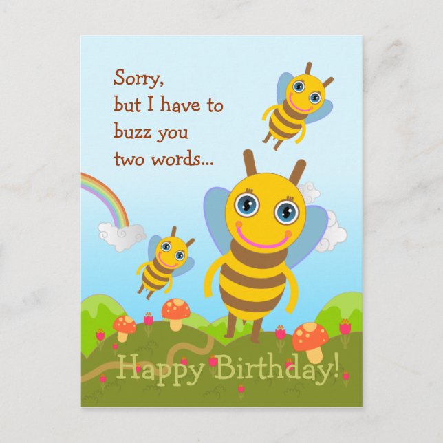 Carte Postale Les abeilles buzz Joyeux anniversaire (Devant)