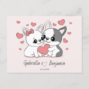 Carte Postale Les amoureux du Bulldog Cartoon Coeur Saint-Valent