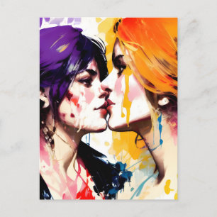 Carte Postale Les amoureux lesbiennes Embrassent des peintures c
