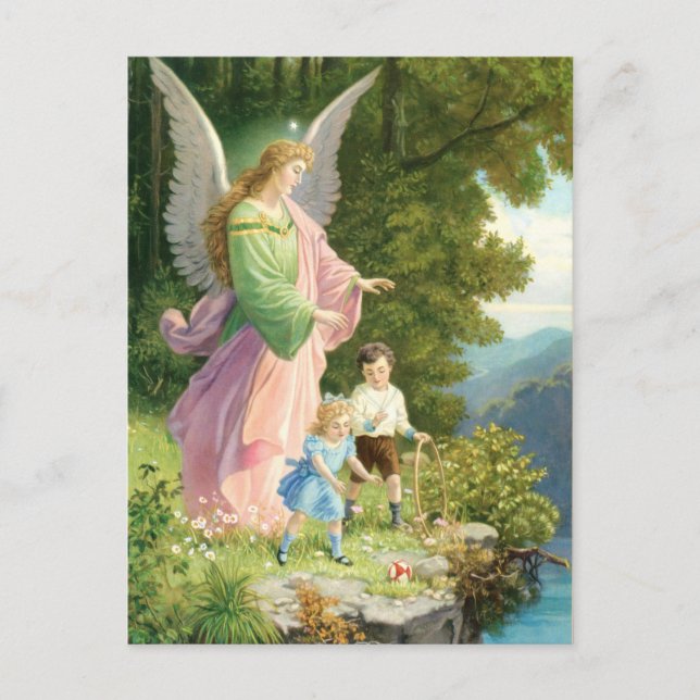 Carte Postale Les anges de la protection et les enfants (Devant)
