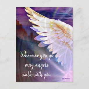 Carte Postale Les anges marchent avec toi Citation d'art sur les