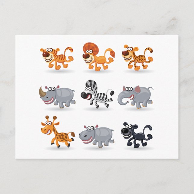 Carte Postale Les animaux de bande dessinée ont placé 1 (Devant)