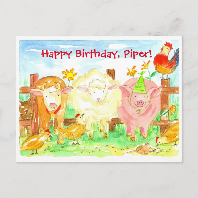 Carte Postale Les animaux de ferme Joyeux anniversaire (Devant)