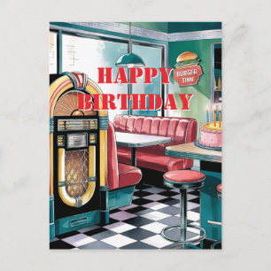 Carte Postale les années 50 Vintage Retro Jukebox, Diner, Gâteau