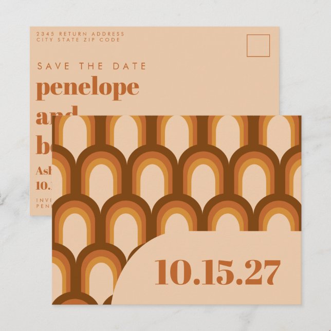 Carte Postale les années 70 rétro super Design en Mariage Brown  (Devant / Derrière)