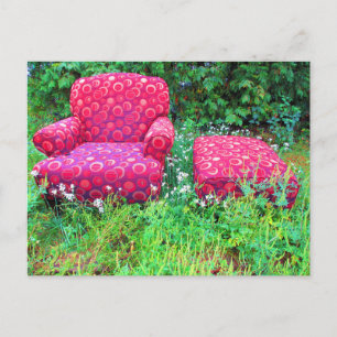 Carte Postale Les années 70 Rouge rétro Cercles Abandonné Chaise