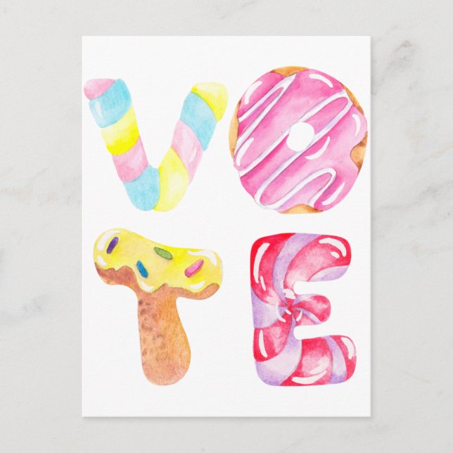 Carte Postale Les beignets amusants et les bonbons aller voter (Devant)