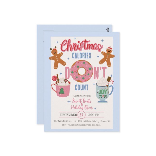 Carte Postale Les calories de Noël ne comptent pas (Devant/Arrière en situation)