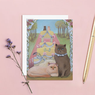 Carte Postale Les Chats de Mariage Initiales Personnalisées