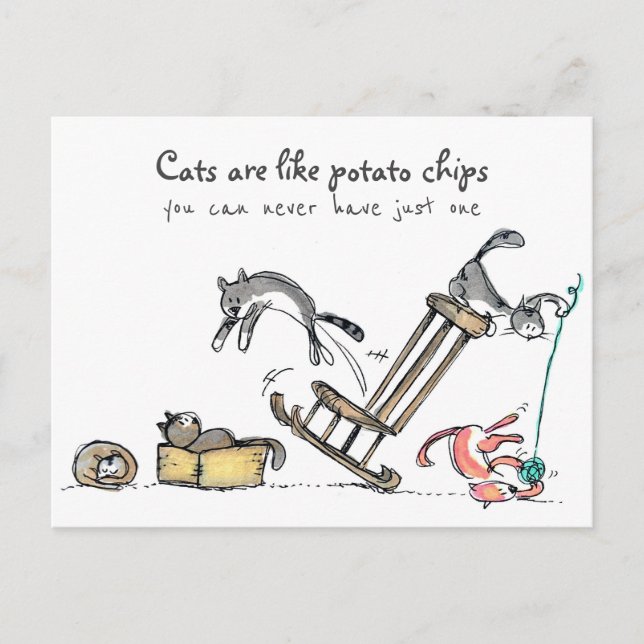 Carte Postale Les chats sont comme des chips / Drôle Chat (Devant)
