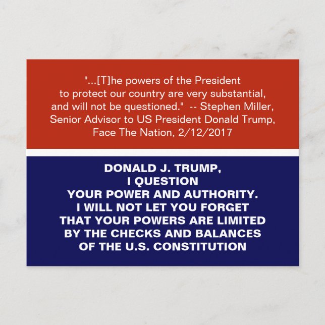 Carte Postale Les chèques et les soldes anti-Trump du dictateur  (Devant)