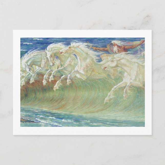 CARTE POSTALE LES CHEVAUX DU ROI NEPTUNE MARCHENT LES VAGUES (Devant)