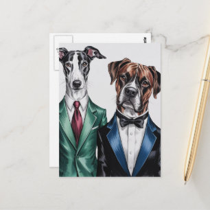 Carte Postale Les chiens en costumes de ville
