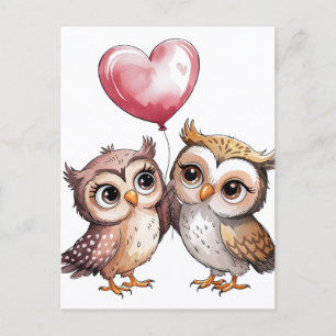 Carte Postale Les Chouettes avec ballon cardiaque