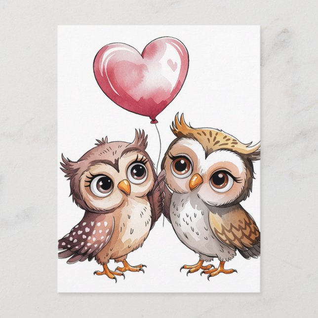 Carte Postale Les Chouettes avec ballon cardiaque (Devant)