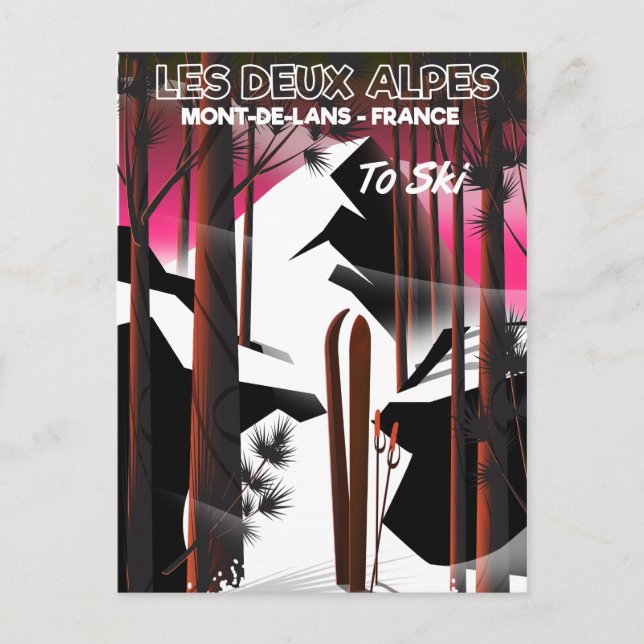 Carte Postale Les Deux Alpes, poster de voyage en ski (Devant)