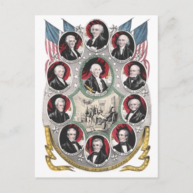 Carte Postale Les dix premiers présidents des États-Unis (Devant)