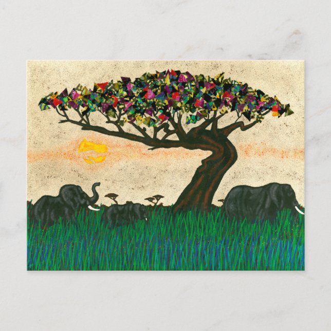 Carte Postale Les éléphants sur les plans de l'Afrique (Devant)