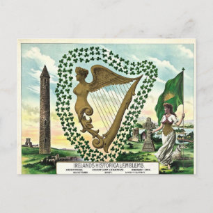 Carte Postale Les Emblèmes historiques de l'Irlande vintage