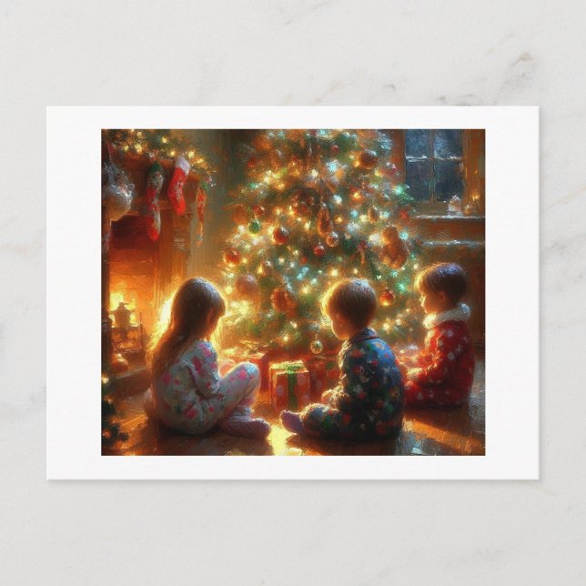 Carte Postale Les enfants autour de l'arbre de Noël, (Devant)