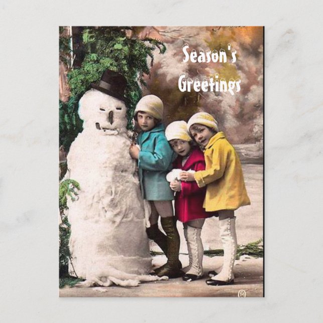 CARTE POSTALE LES ENFANTS AVEC LA NEIGE (Devant)