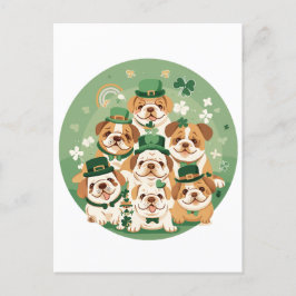 Carte Postale Les English Bulldogs de la Saint-Patrick