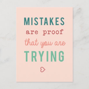 Carte Postale Les erreurs sont la preuve d'essayer Citation Moti