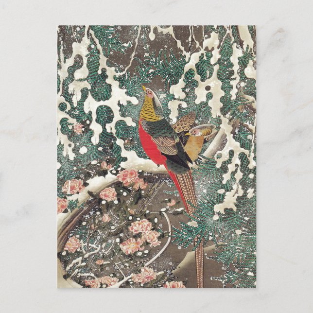 Carte Postale Les faisans d'or en neige par Ito Jakuchu (Devant)