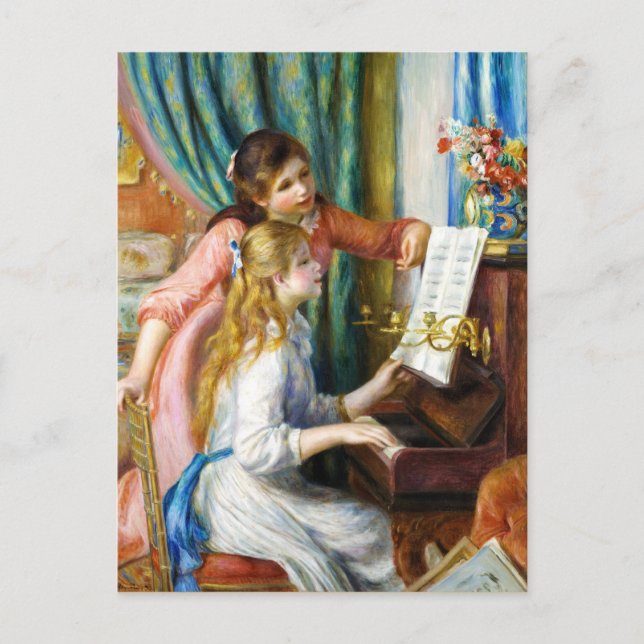 Carte Postale Les filles à la peinture Piano Pierre Auguste Reno (Devant)