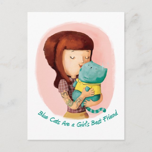 Carte Postale Les filles adorent les chats. Chats bleus (Devant)