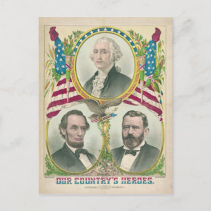 Carte Postale Les héros de notre pays Washington Lincoln Grant