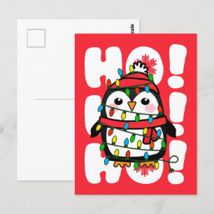Carte Postale Les lumières de Noël Penguin Ho Ho Ho !