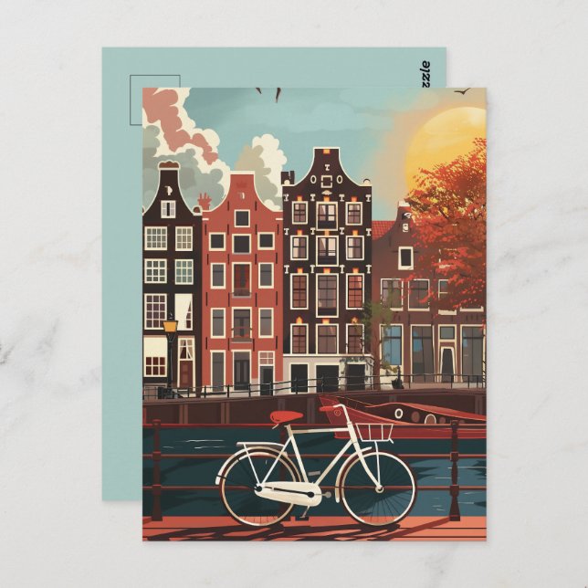 Carte Postale Les maisons du canal d'Amsterdam (Devant / Derrière)