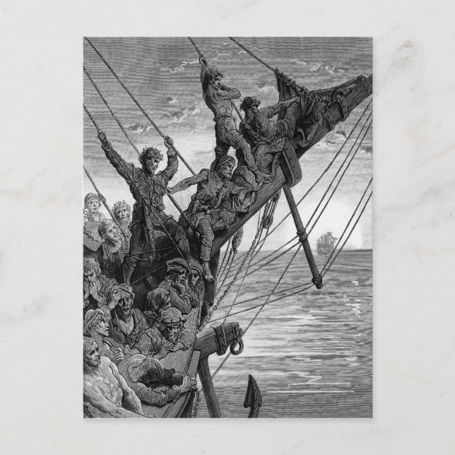 Carte Postale Les marins voient au loin un vaisseau fantomatique (Devant)