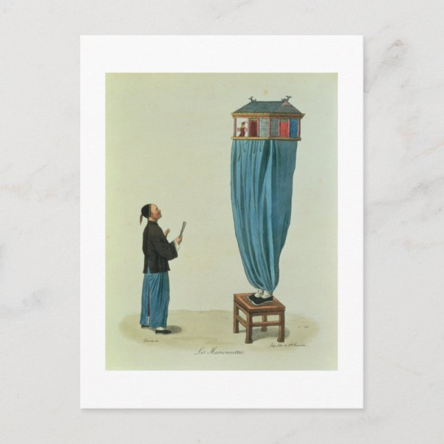 Carte Postale Les Marionnettes, gravée par Mlle. Formentin, pub. (Devant)