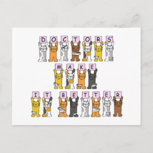 Carte Postale Les médecins améliorent les chats caricaturés
