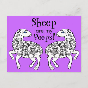 Carte Postale Les moutons sont mes Potes! Art folklorique violet