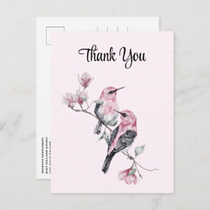 Carte Postale Les oiseaux chanteurs roses sur un Merci de branch