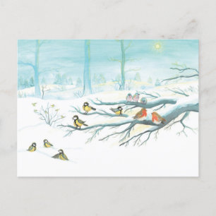 Carte Postale Les oiseaux forestiers en hiver